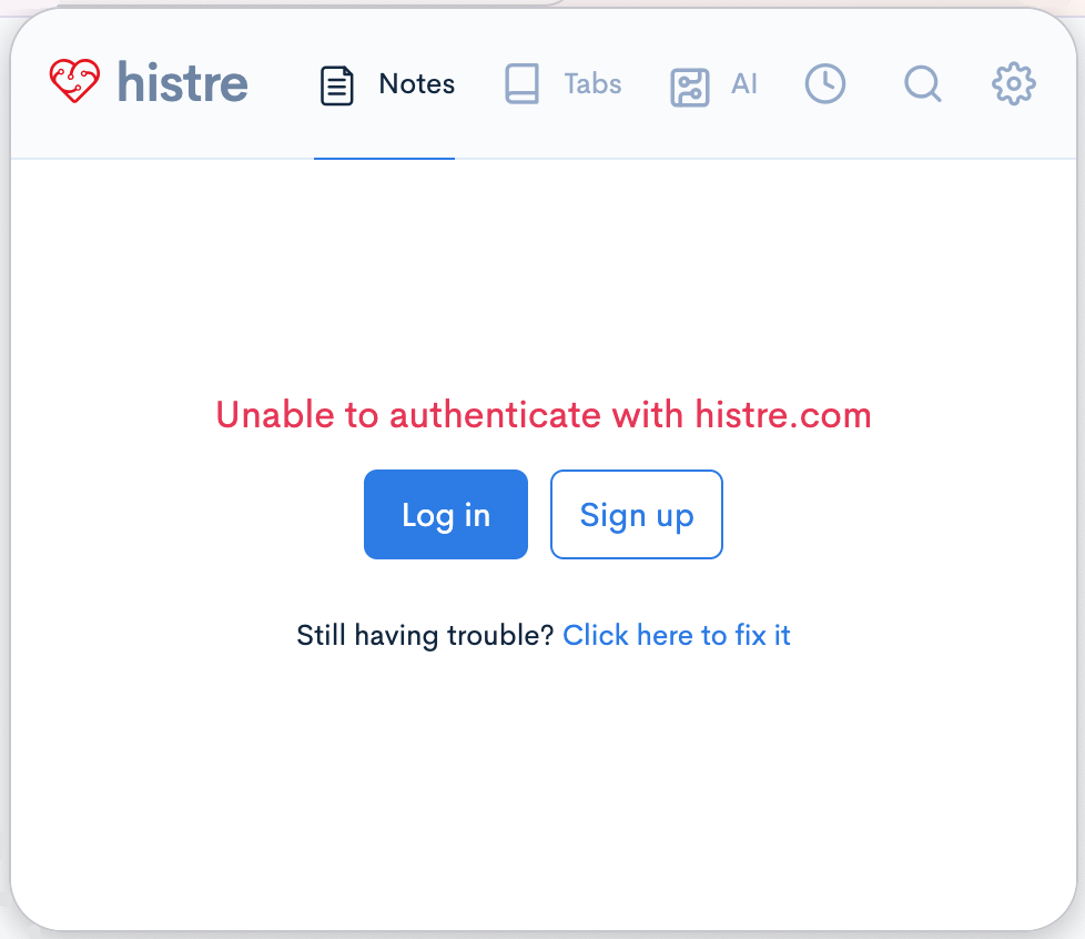 The extension's authentication error