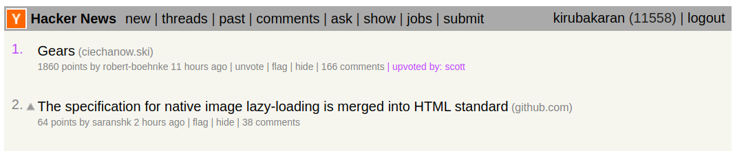 hacker news page