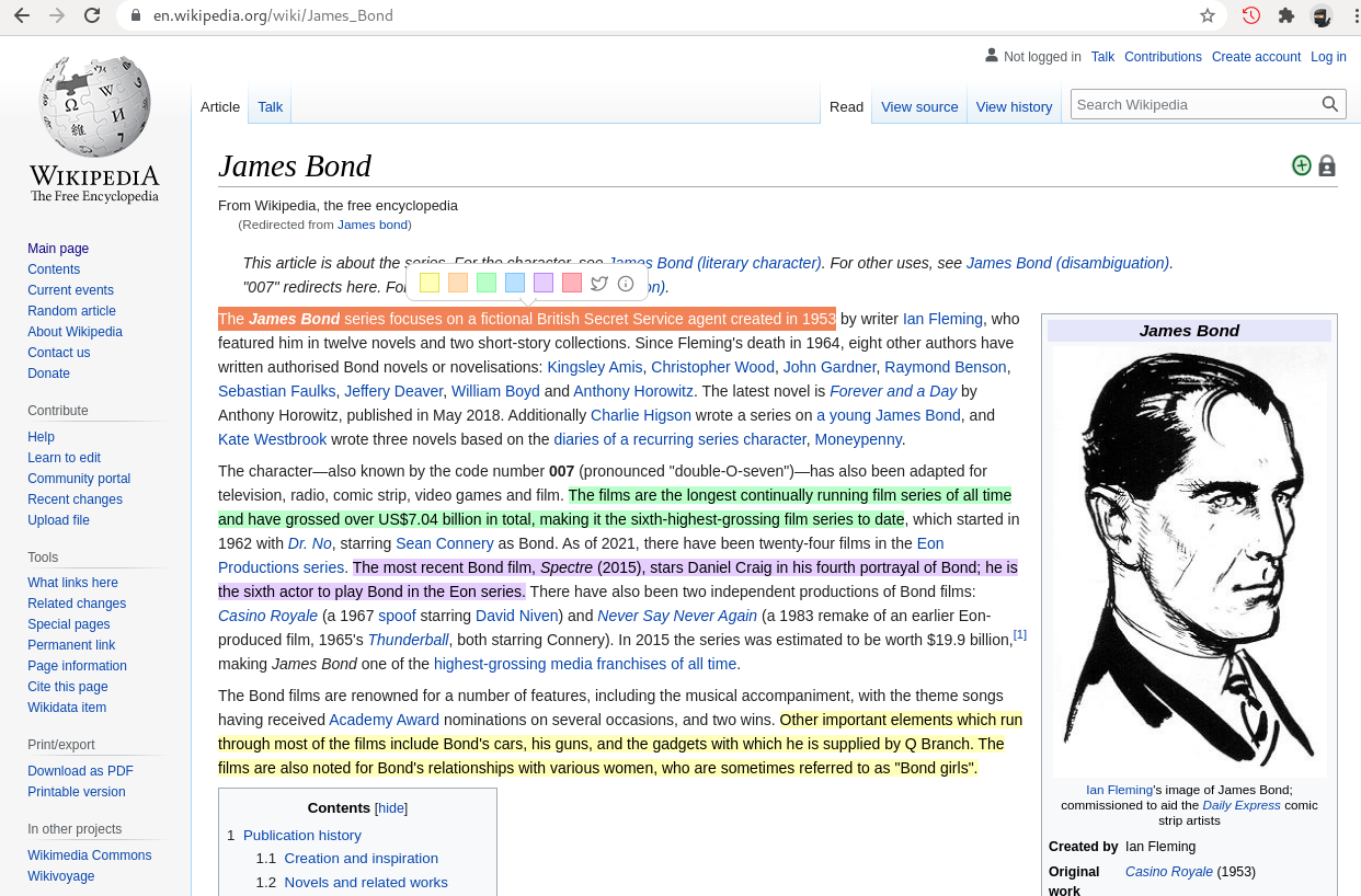 showing usage of histre highlight on a wikipedia page